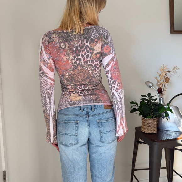 Goa LA Y2K Patchwork Mesh Long Sleeve Top XS S - Picture 6 of 9